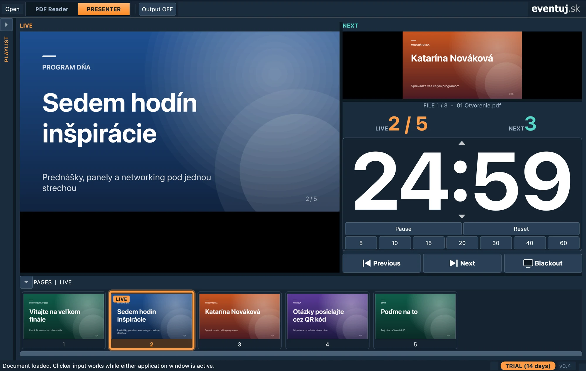 Režim Presenter s LIVE a NEXT náhľadom